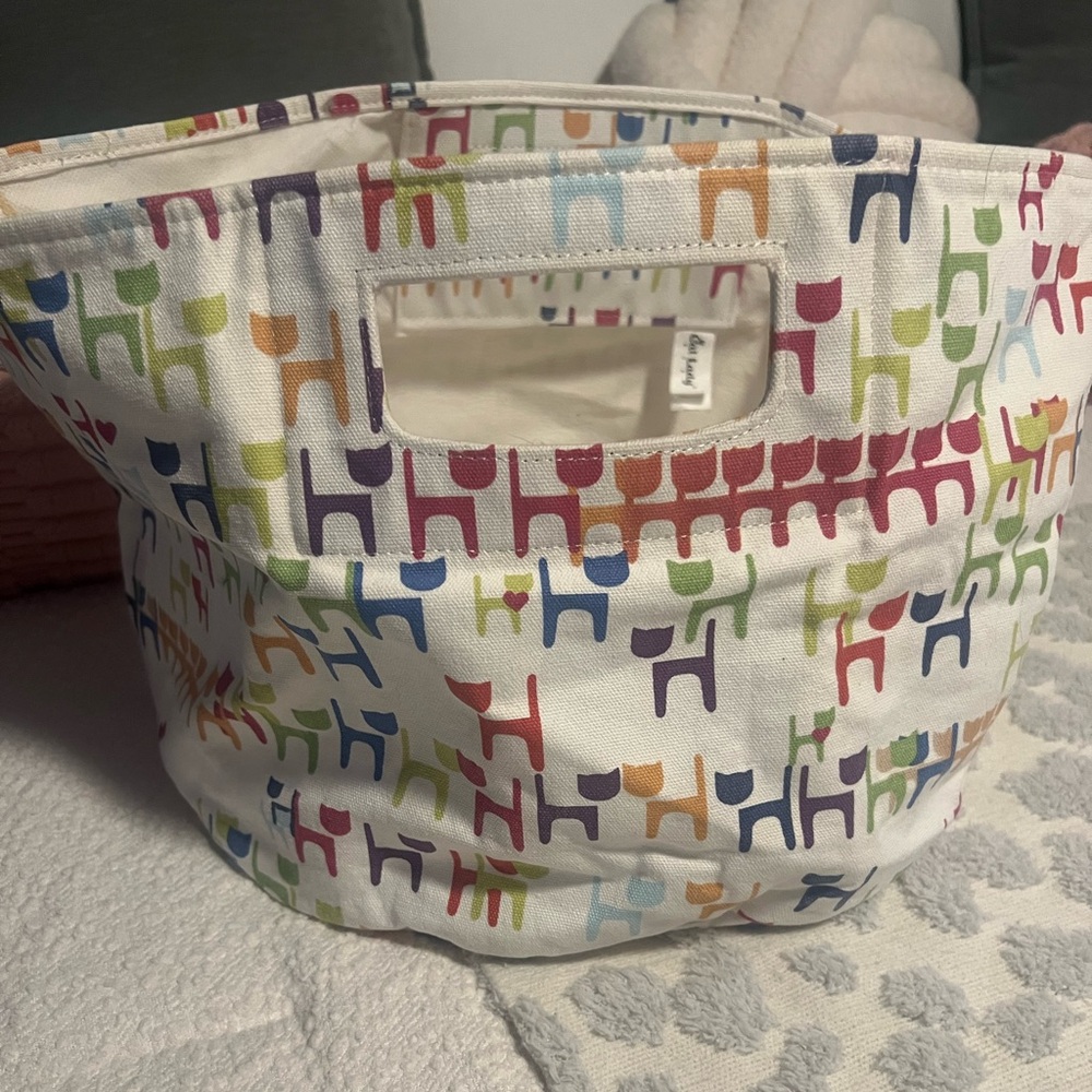 Multicolor Cat Print Canvas Storage Bin